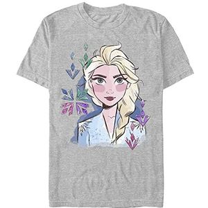 Disney Elsa Face Organic Uniseks T-shirt Frozen 2 met korte mouwen, grijs, M, grijs.