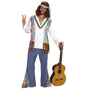 Widmann - Woodstock hippie kostuum, overhemd met vest, broek, hoofdband, bloem power, themafeest, carnaval