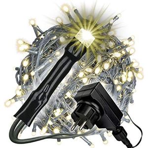 Nipach GmbH Lichtsnoer met 400 leds, warmwit, met transformator en timer, groene kabel, kerstdecoratie, feestdecoratie, lengte 50 m