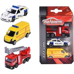 Majorette 212057261019 - Majorette Finse noodvoertuig - Majorette Set van 3 Finse metalen noodvoertuigen met vrije wielen en bewegende delen, 7,5 cm, vanaf 3 jaar