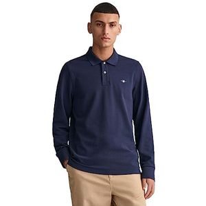 GANT Reg Shield LS Pique Rugger Poloshirt voor heren, Nachtblauw.