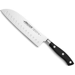 ARCOS Santoku-mes professioneel Japans mes voor het snijden van vlees, vis en groenten. Ergonomische handgreep van Polyoxymethyleen en lemmet van 180 mm. Serie Riviera. Kleur: zwart.