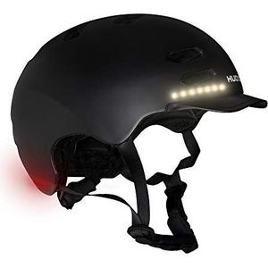 HUDORA Skaterhelm voor jongeren en volwassenen, maat L, met ledlicht, fietshelm met knipperend licht en maataanpassing, zwart, L (58-61 cm)
