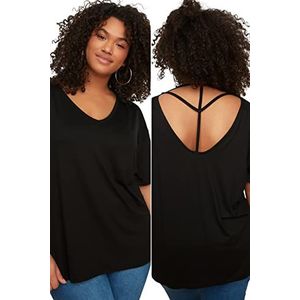 Trendyol Dames T-shirt standaard V-hals geweven oversized zwart 4XL, zwart.