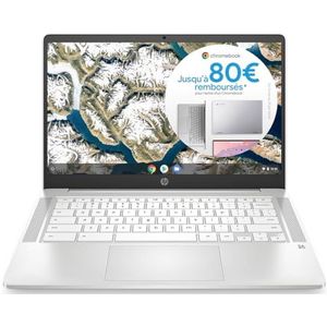 HP Chromebook 14a-na0005sf Ordinateur Portable 14"" FHD (Intel Celeron B830, RAM 8 Go, eMMC 128 Go, AZERTY, ChromeOS) Blanc