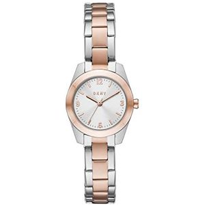 DKNY Nolita Dameshorloge met drie wijzers, roestvrij staal, roségoud, zilver, armband, Roségoud en zilver, Armband