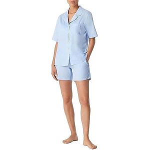 Schiesser Korte pyjama voor dames, Lichtblauw wit piping