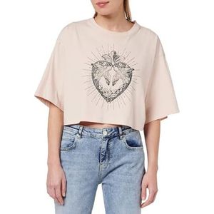 Pinko Cricket Jersey Heart T-shirt voor dames, N38_roze/kastanjebruin