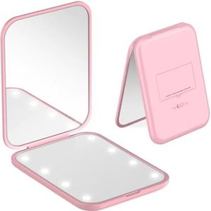 TOZKZO Make-upspiegel voor op reis, 1X/3X vergroting, compacte led-spiegel met eeuwige biatterie, draagbaar, opvouwbare zakspiegel voor handtas, reizen en dagelijks gebruik, ideaal voor