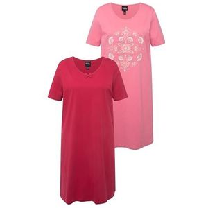 Ulla Popken Bigshirts, 2 stuks, mandala/effen, halflange nachthemd voor dames, Roze