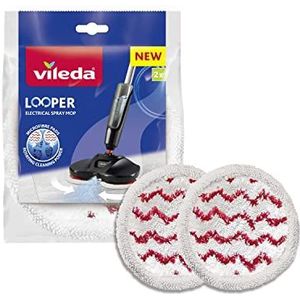 Vileda Looper 169838 vervangende microvezeldoek voor sproeimop 99,9% van de bacteriën, wit/rood, 2 stuks