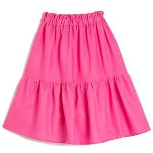 Koton Jupe midi pour fille - Taille élastique - Mélange lin, rose (286), 6-7 Jahre