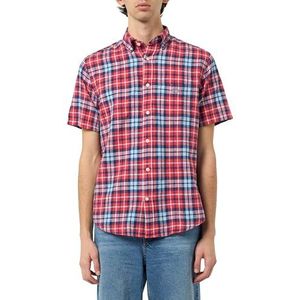 REG COTTON LINEN CHECK SS T-shirt, Rouge brique, 4XL