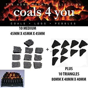 Kolen voor gasbranders, zwart, biologisch, inzetstukken, blikjes, driehoeken, 10 grote driehoeken