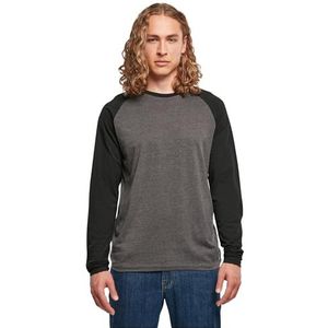 Build Your Brand Contrasterende Raglan T-shirt met lange mouwen voor heren, Houtskool Zwart