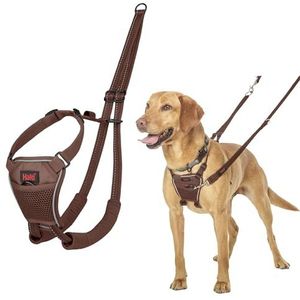HALTI Anti-trekharnas, zodat je hond stopt met trekken aan zijn riem, gevoerde borst- en voorpoten, harnas voor middelgrote honden (maat M, hazelnootbruin)