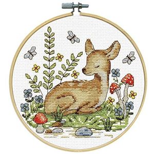 Design Works Counted Cross Stitch Set 8 inch rond herten (11 Count)