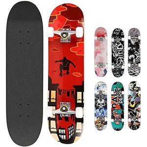 Hikole, Skateboard van hout, 79 x 20 cm, Canadees esdoorn, 85 A wielen, voor beginners, kinderen en volwassenen, kleur: 2