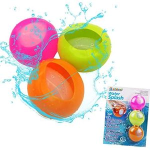 alldoro Water Splash Waterballonnen, herbruikbaar, zelfsluitend, 3 stuks, voor tuin, strand en feest, kinderen vanaf 3 jaar en volwassenen, oranje/groen/roze