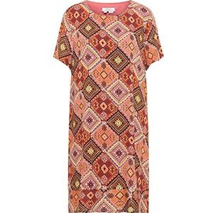 usha FESTIVAL Mini-jurk met korte mouwen voor dames, roest multicolor XXL, Meerkleurige rooster