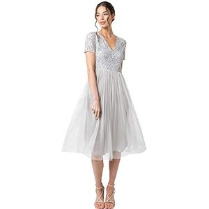 Maya Deluxe V Neckline Embellished midi-jurk, bruidsmeisjesjurk, dames