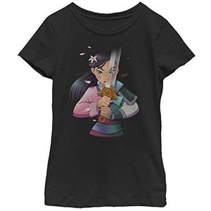 Disney Princess Anime Mulan Girl's T-shirt Solid Crew, zwart, zwart.