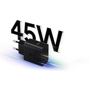 Samsung USB-C-oplader, 45 W, ultrasnelle netadapter, USB C naar USB-adapter, Samsung snellader, Samsung originele oplader, zonder kabel, zwart