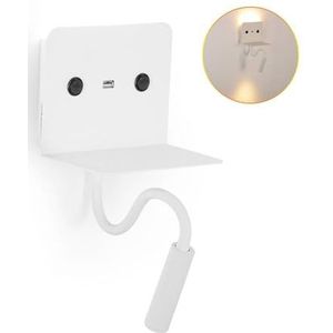 BarcelonaLED LED 6W leeslamp met flexibele spot 3W warm wit draaibaar en USB-laadstation voor slaapkamer, hoofdbed