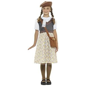 Smiffys schoolmeisjeskostuum, grijs, met jurk, hoed, naamplaatje en tas