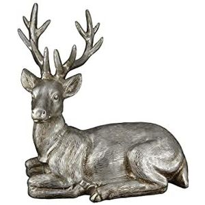 GILDE Decoratieve figuur in de vorm van een liggend hert, kerstdecoratie, kleur: zilver, hoogte 30 cm, breedte 27,5 cm