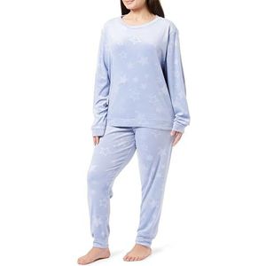 Dagi Ensemble pyjama à manches longues et pantalon en tricot pour femme avec motif étoile embossée, bleu, S