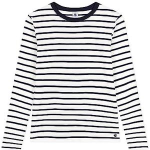 Petit Bateau A08cn T-shirt met lange mouwen voor dames (1 stuk), Marshmallow wit/rookblauw