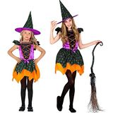 Widmann - 2-delig heksenkostuum voor kinderen met jurk en hoed, kleurrijk, sprookjes, bekleding, themafeest, carnaval, Halloween