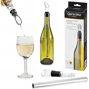 Qpractiko Q011 wijn-/cava koelstaaf + druppelvrije schenktuit, roestvrij staal, glas