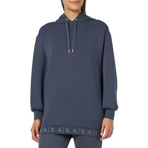 Armani Exchange Sweat-shirt à capuche pour femme super doux, fentes latérales, logo Hem, bleu, XL
