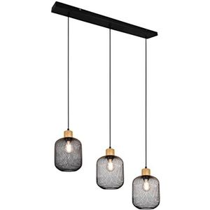 Reality Leuchten R30563032 Calimero hanglamp in mat zwart metaal en hout voor 3 lampen E27