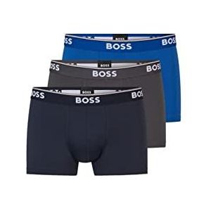 BOSS Heren Trunk 3P Power Set van drie korte boxershorts van stretchkatoen, versierd met logo's op de taille, blauw, L, Blauw