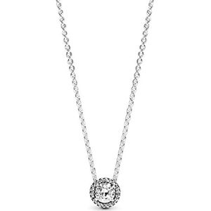 Pandora Damesketting met fonkelende ronde straalkrans van sterling zilver en zirkoniastenen, lengte: 45 cm, 45 cm, sterling zilver, zirkonia, Sterling zilver, Zirkonia