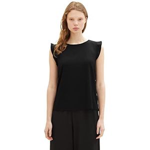 TOM TAILOR Denim T-shirt à volants pour femme, 14482 - Deep Black., XL