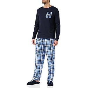 Tommy Hilfiger Ls Pant Flannel Slipper Set Um0um02622 Cadeauset voor heren (1 stuk), Blauw Desert Sky Midscale Check