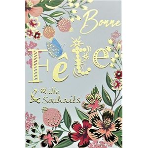 Afie 65-1223 kaart voor goede party, dochtersouhaits verloofd geluk, bloemen, roségoud, verguld, geproduceerd in Frankrijk