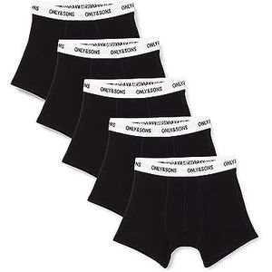 ONLY & SONS Onsfitz Solid Black Boxershorts voor heren, 5 stuks, Zwart/Detail: witte taille - zwart logo