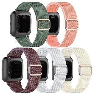chinbersky 5 stuks reservebandjes van elastisch nylon, compatibel met Fitbit Versa 2 / Fitbit Versa/Versa Lite/Versa SE, voor dames en heren, zacht, rekbaar, verstelbaar en elegant, Nylon, Geen