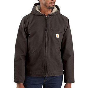 Carhartt Herenjas met losse pasvorm, sherpa-voering, Donkerbruin