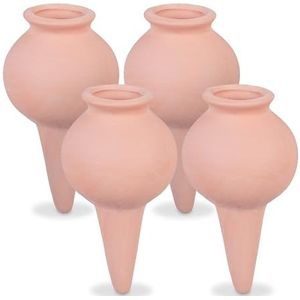 Relaxdays 4 stuks kleikegels voor kamerplanten en balkonbakken, automatische irrigatie, gietkegel, terracotta