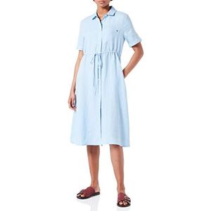 Tommy Hilfiger Linen Midi Dress Ss dames slim fit flared jurk, Vessel Blue