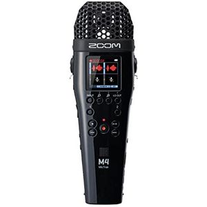 Zoom M4 MicTrak met 32-bits vlotter, 4 tracks, 2 XLR/TRS-ingangen, X/Y-capsule, tijdcode, standaardisatie, ingebouwde bewaking, batterijvoeding, audio-interface, voor muzikanten,