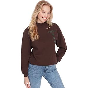 Trendyol Sweat-shirt Col Rond Couleur Unie Maillot de Combinaison, Marron, S Femme, marron, S