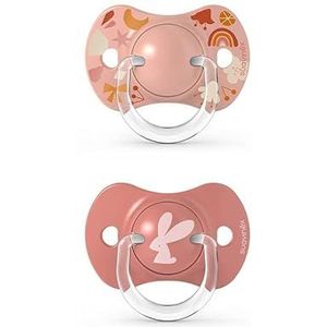 Suavinex, Set van 2 Fysiologische fopspeen van siliconen Sx Pro voor baby's 0-6 maanden, platte en flexibele fopspeen, roze bos