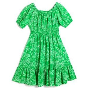 Koton Robe midi à manches bouffantes pour fille avec épaules dénudées et détail, Design vert (7d8), 5-6 Jahre